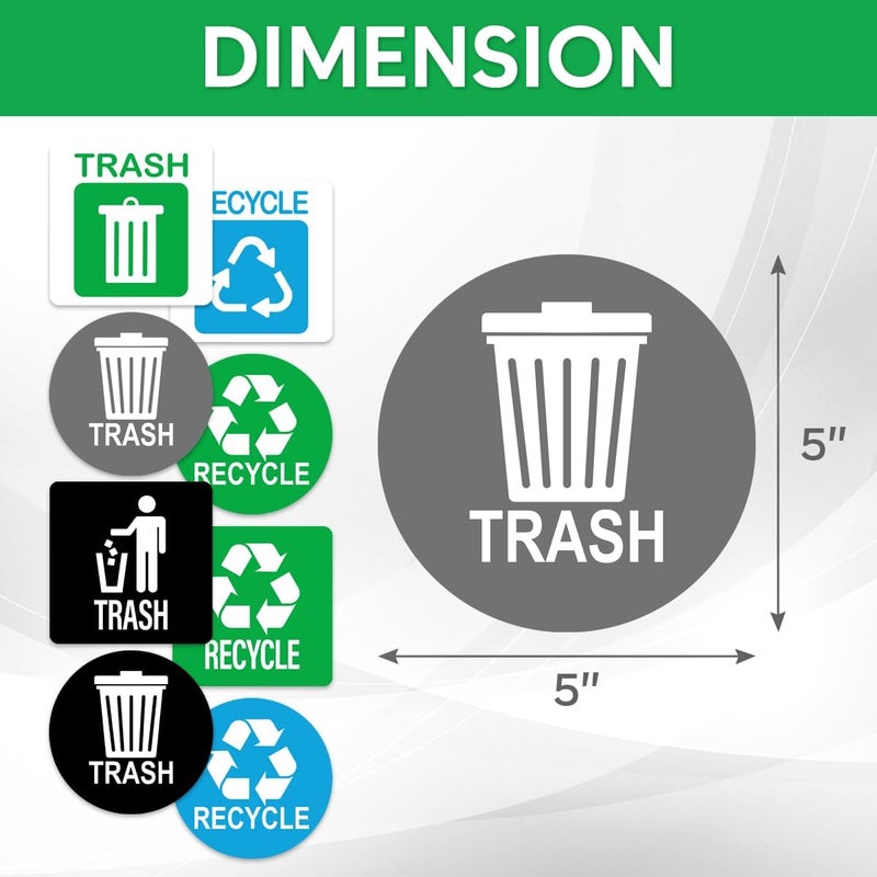 RABOWA Pack 8 Pcs Recycle and Trash Sticker for Trash Cans Garbage Bins Waste Signs Recycling Bin Labels Outdoor Indoor Offices Home Bumper Stickers Reusable Waterproof Vinyl Decals Set - Image 2